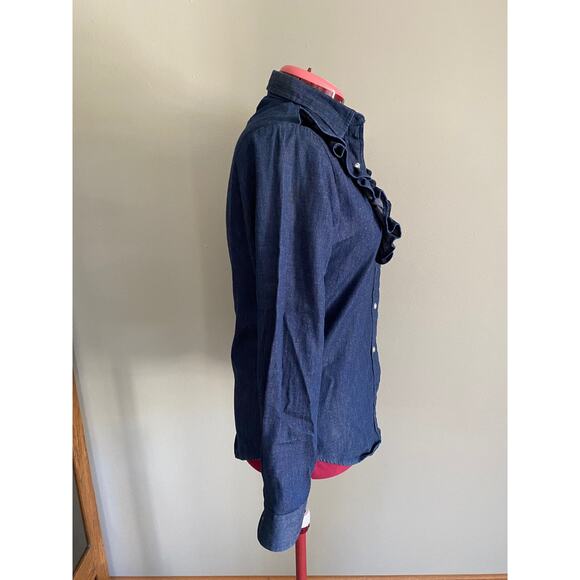 Lee Chambray button down ruffle front dark wash 1980s western - Picture 6 of 9